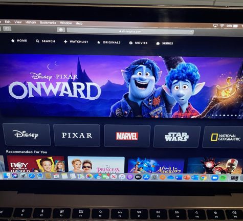 Disney Plus’ homepage featuring one of its newest releases Disney·Pixar’s Onward, one of the 2020 films that had its theatrical run cut short due to COVID-19
