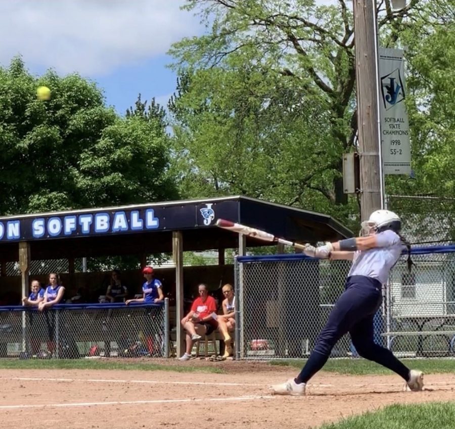 Senior Peggy Klingler swings the bat a tournament during the 2019 season. 