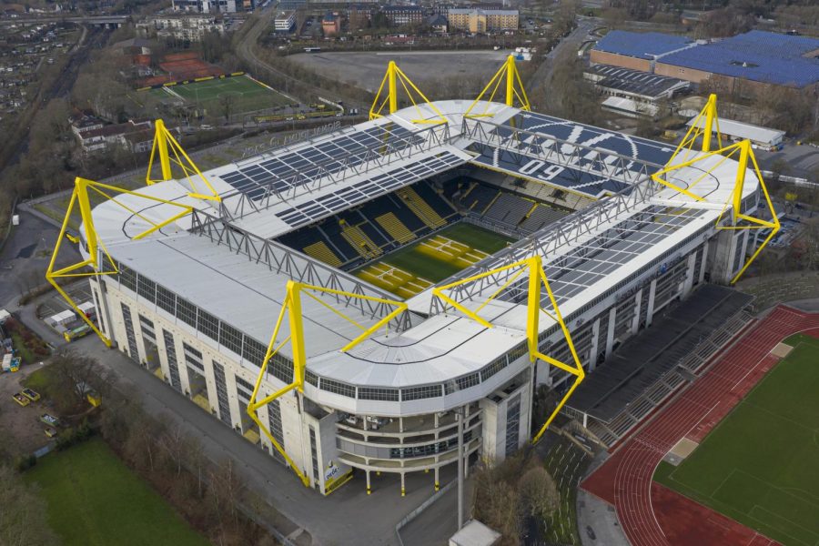 The Signal Iduna Park, home of German soccer team Borussia Dortmund. The stadium was empty as it played host for the club in the first week back from the seasons suspension