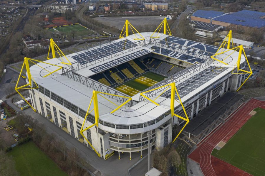 The Signal Iduna Park, home of German soccer team Borussia Dortmund. The stadium was empty as it played host for the club in the first week back from the season's suspension