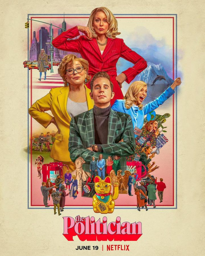 The show's promotional poster, featuring Bette Midler, Judith Light, and Ben Platt in the center.