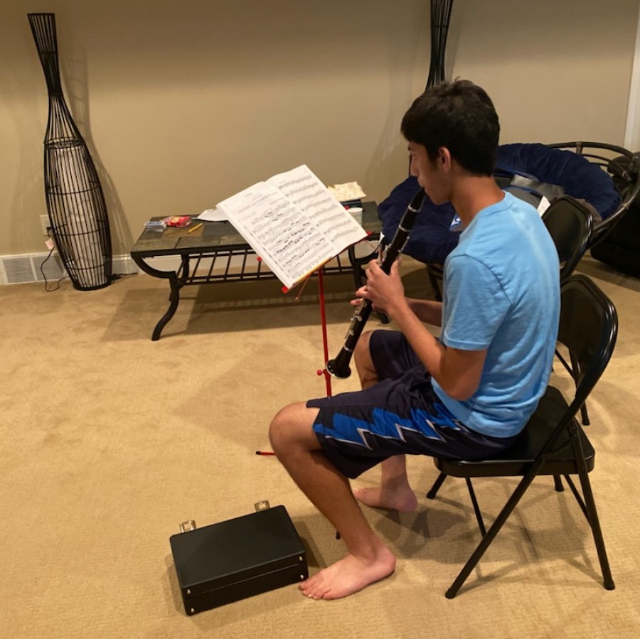 Senior Ani Pradeep practicing his solo for the Iowa All State Honor Band 