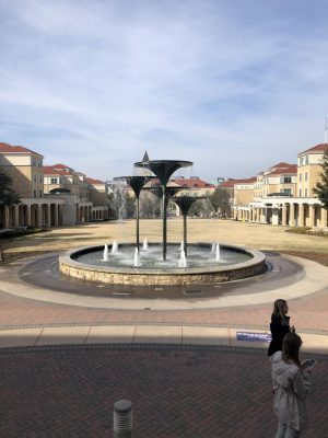Fountain at Texas Christian University during a visit in February

