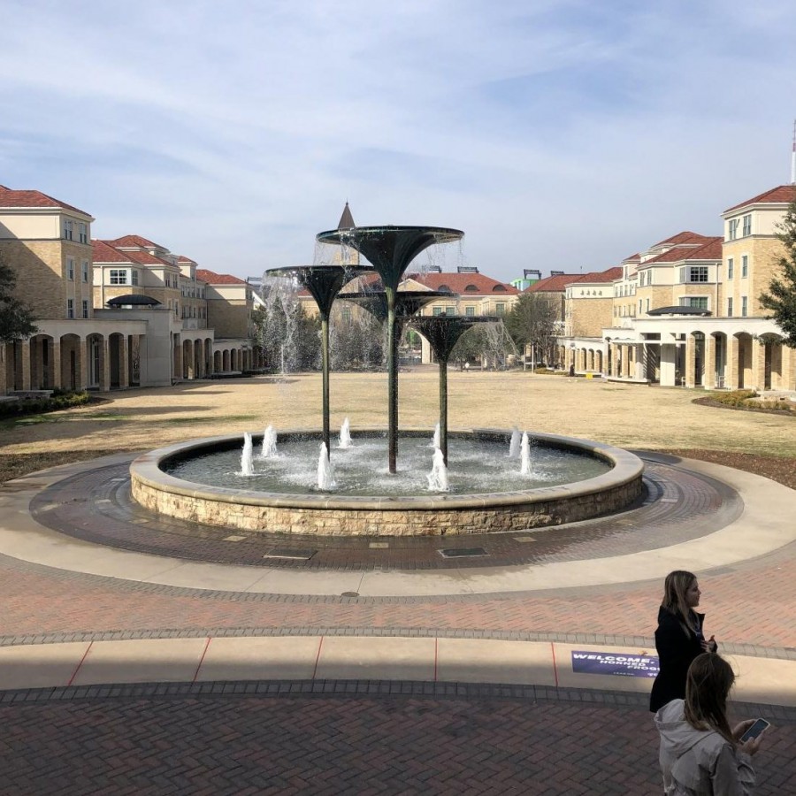 Fountain at Texas Christian University during a visit in February


