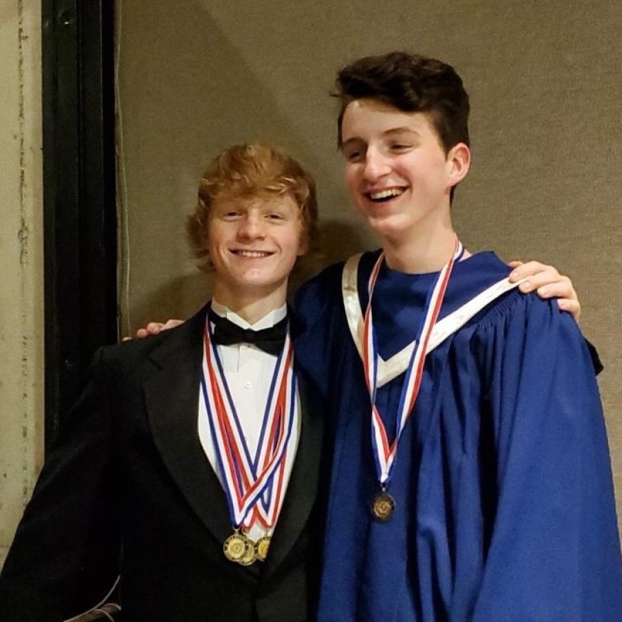 Sam McGrath poses alongside friend Ben Curran at the All-State band festival at Iowa State on Nov. 24, 2019.