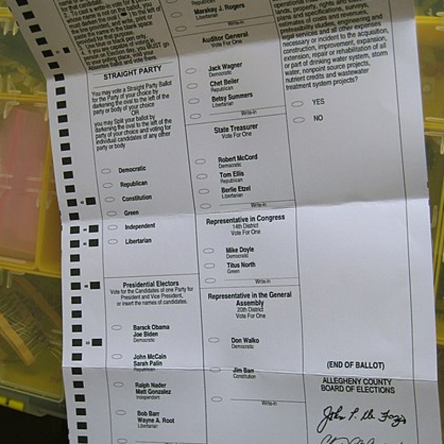 Absentee ballot from the 2008 election between Barack Obama and John McCain