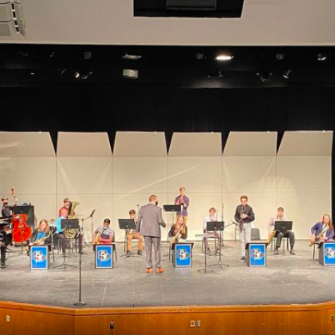 The PV Spartan combined jazz band performing their first concert of the year on Nov. 16, 2020 in the auditorium.