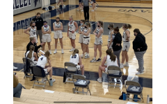 Pleasant Valley Girls Basketball team in huddle during their game against Davenport North on Feb. 5.