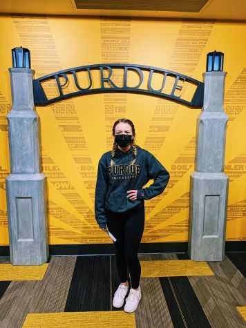 Senior, Anna Thorne visits Purdue University while still being required to wear a mask on campus.