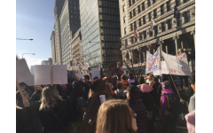 People flood the streets to protest in the 2017 Women’s March in Chicago, Ill. 