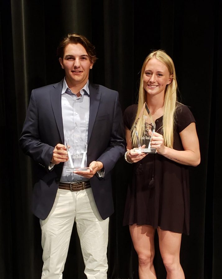 Jack Dumas and Emily Wood at the Senior Athletic Awards Ceremony with their awards