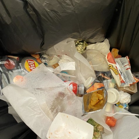 Students throw away a large amount of food on their trays, but it gets covered up by the plastic sheets that are used for pizza day. 