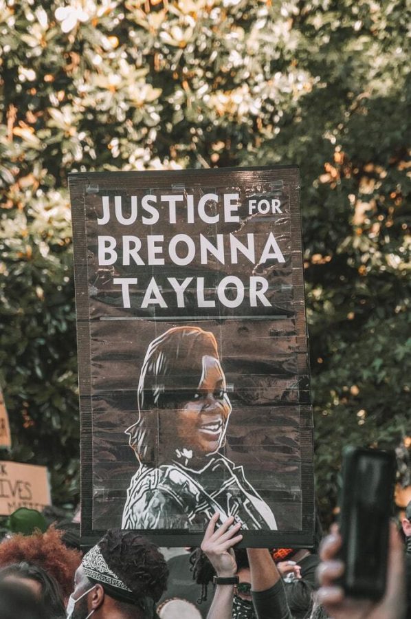 A sign of Breonna Taylor held at Black Lives Matter protest in Atlanta, Georgia.