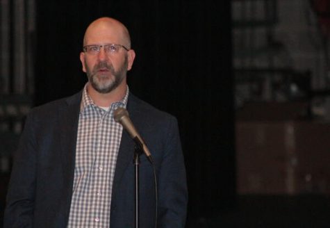 PVHS principal Darren Erickson addresses students during a town hall meeting in October.