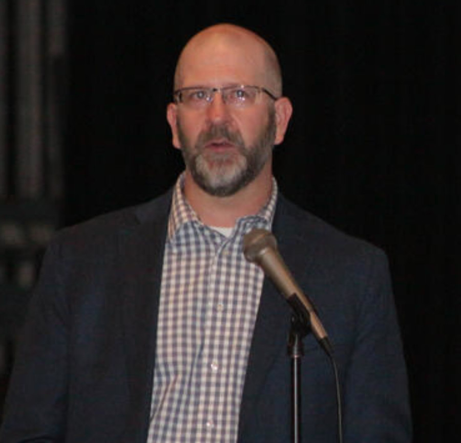 PVHS principal Darren Erickson addresses students during a town hall meeting in October.