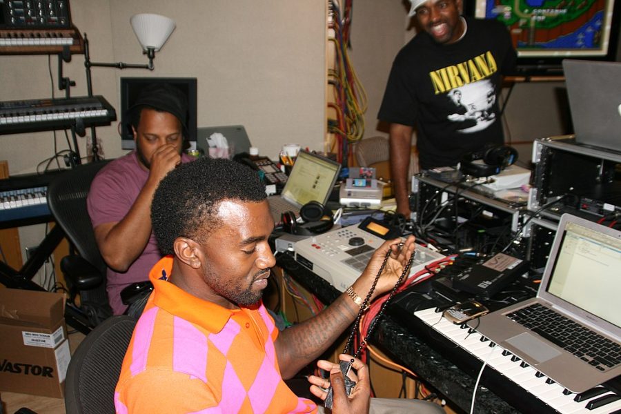 Pictured above is artist Kanye West in the studio in 2008.