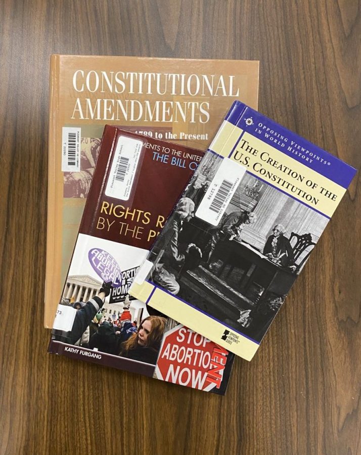 The PVHS library provides various books for students to educate themselves on the Constitutions application today.
