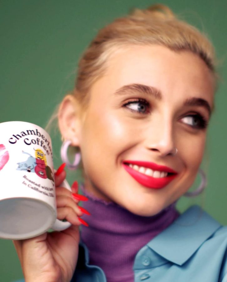 Youtuber Emma Chamberlain poses for her coffee brand Chamberlain Coffee. 