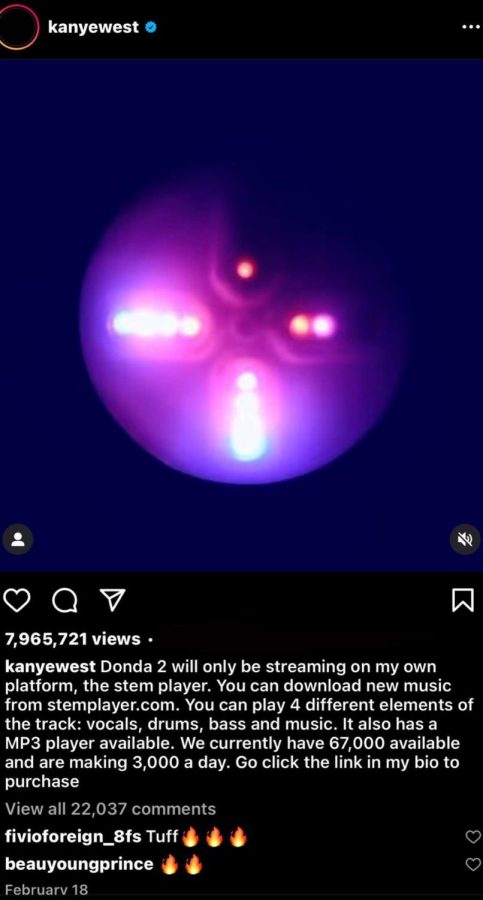 Artist Kanye West promotes his new music platform on Instagram.
