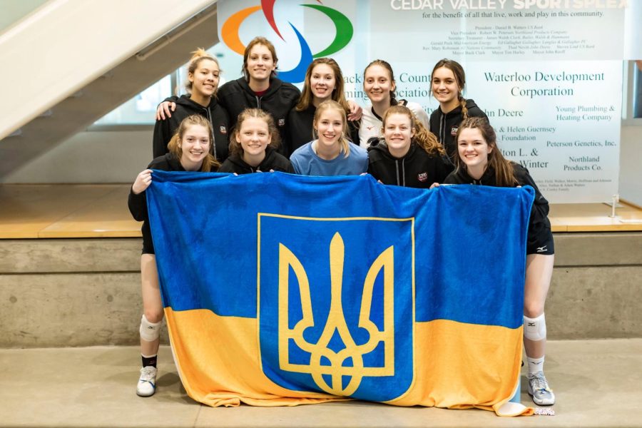 Junior Emily Goodpaster shows her support for Ukraine with her volleyball team.