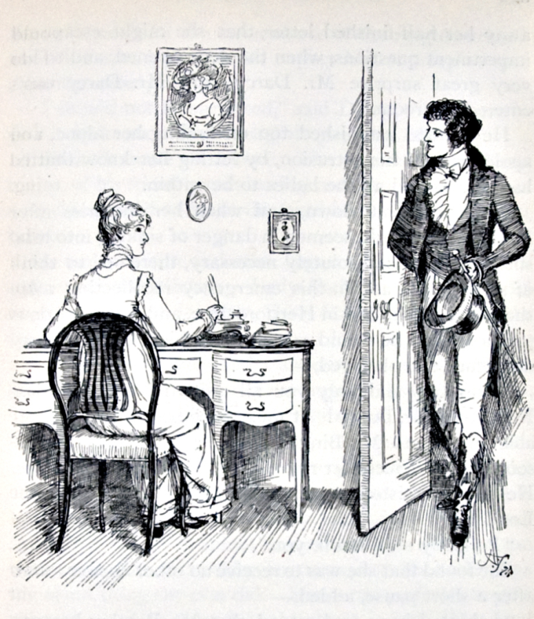 An illustration of beloved characters Elizabeth and Mr. Darcy of the classic enemies-to-lovers tale “Pride and Prejudice.”
