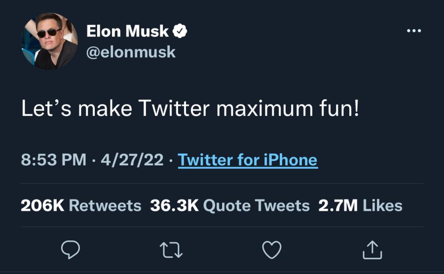 Elon+Musk+uses+Twitter+as+a+platform+to+boost+his+agenda+after+his+purchase+of+the+app.