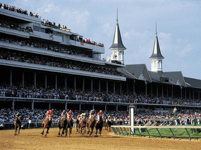 Horses race at the Kentucky Derby.