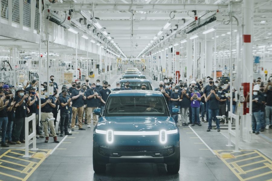 The+first+Rivian+R1T+rolls+off+production+lines+in+September%2C+2021.+Since+then%2C+product+shortages+have+made+Rivian%E2%80%99s+manufacturing+process+increasingly+difficult.+