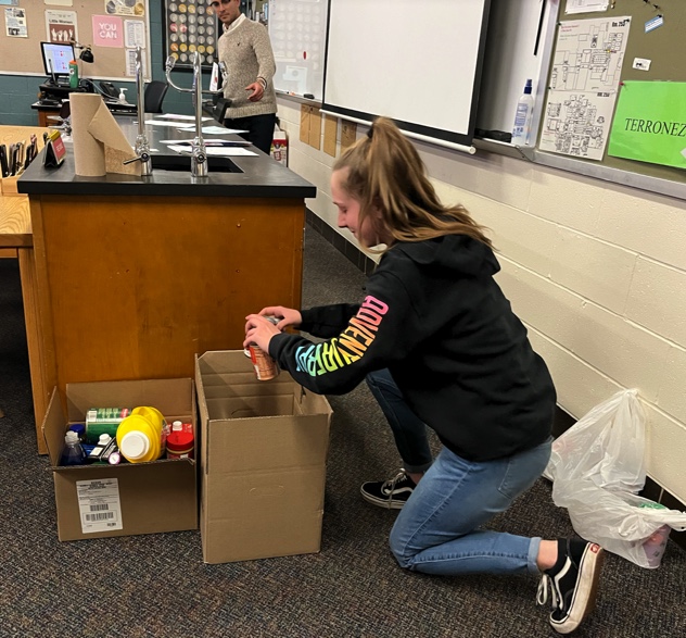 Senior Jessica Raymond donates to cans to Mr. Terronez’s class in order to help the Hunger Drive.
