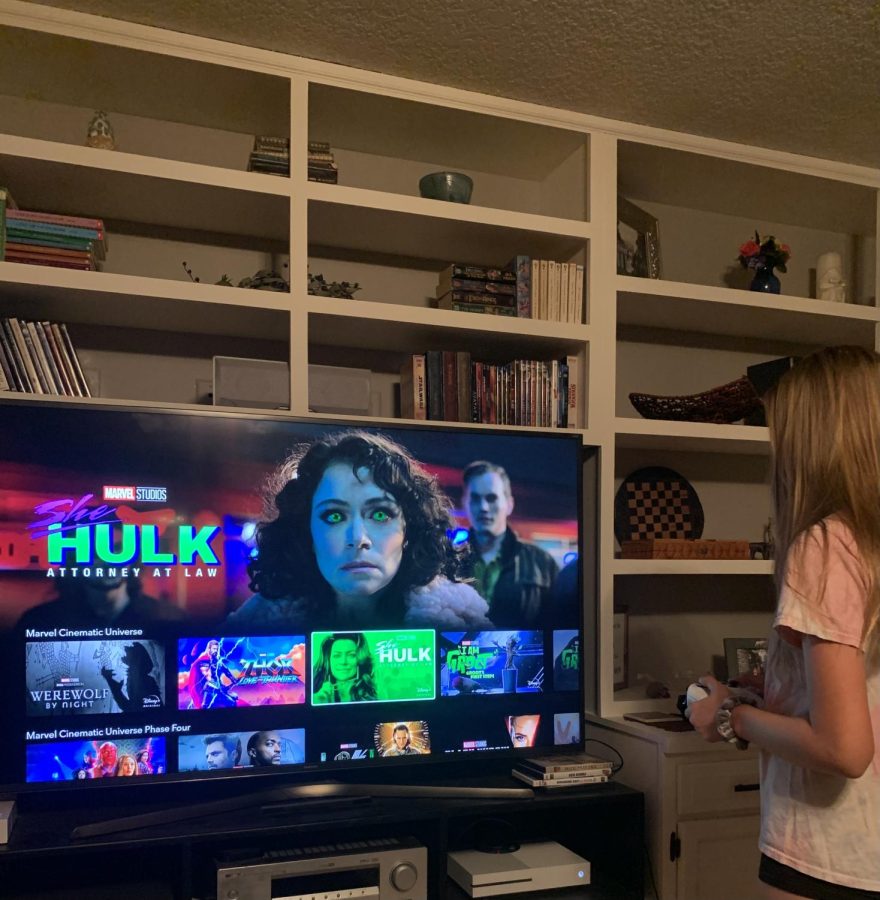 Junior High student Hope Zietlow preparing to watch new Marvel series, She Hulk. 