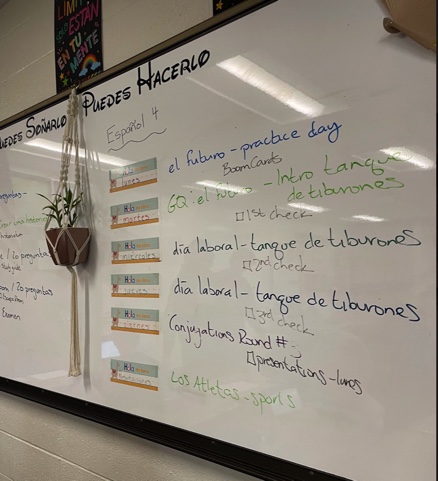 The schedule in Señora Buchters room displays a full week of learning ahead. 
