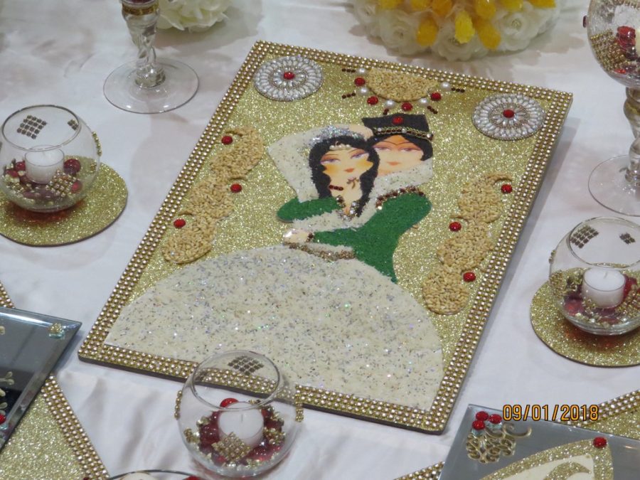 A sofreh aghd is decorated with glassware and hand-crafted art at an Iranian wedding. With their unique cultures and customs, Middle Eastern and North African people are anything but white. 