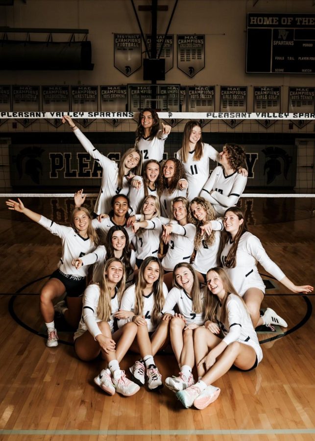 Pleasant Valley spartans volleyball team poses for a picture during media day at the high school.