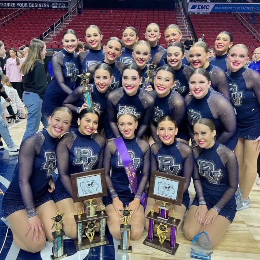 The PV Platinum Dance Team poses together after awards during the 2022 Iowa High School State Dance Competition. 