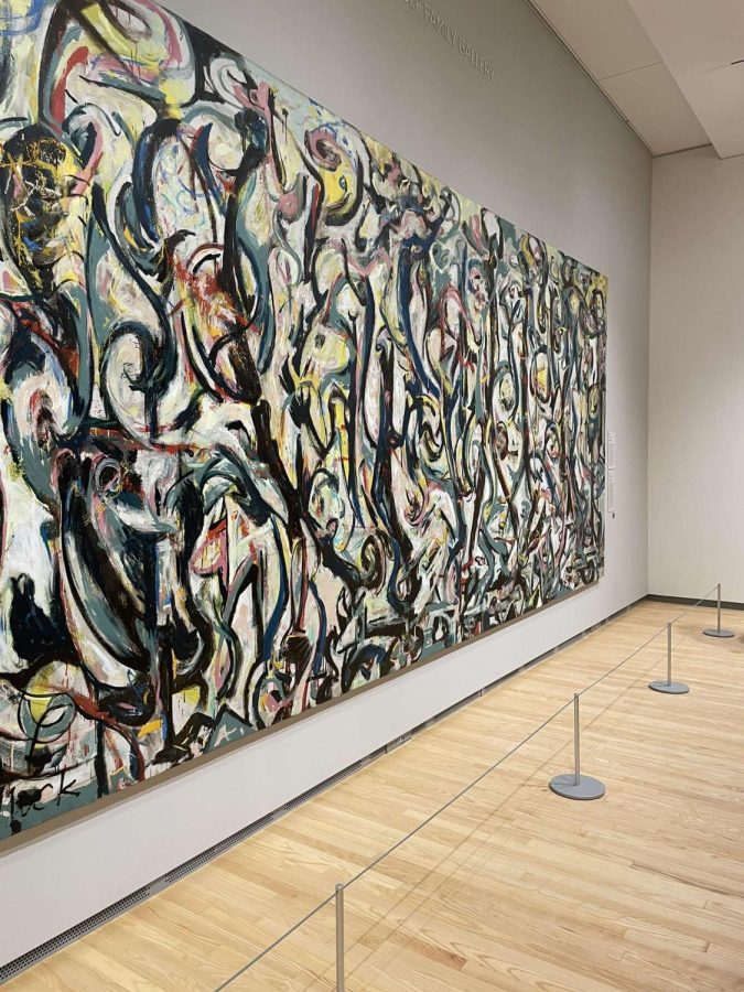 Jackson Pollocks piece, Mural showcases abstract expressionism and is currently displayed at the Stanley Museum of Art in Iowa City.
