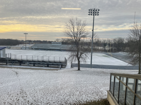 Photo of the Pleasant Valley Football Field covered in snow. 