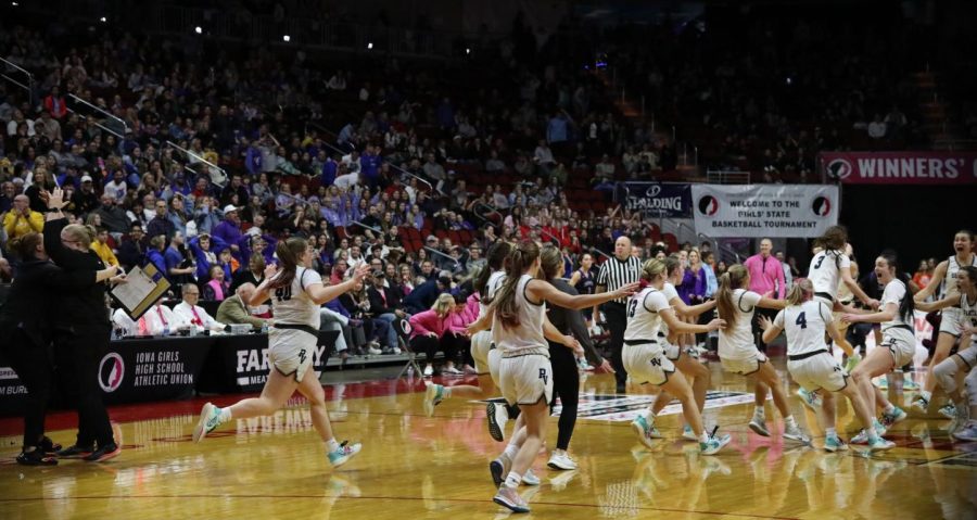 The stadium shook as the PV basketball team ran to the court as soon as the buzzer sounded; PV won 59-56 and, for the first time in school history, the PV Spartans won the state girls basketball title. Senior Rachel Vonderharr was instrumental in keeping the energy up on the bench from the first to final second of the game. “Having energy on and off the court is so vital. The energy in a gym is contagious and when we are in the state tournament setting, it helps set the tone for the game,” she said. “And winning truly means everything. To be a part of this team for 4 years and then end with a state championship is the ideal ending. We all have been working so hard to make this happen and to see it payoff is a dream come true,” Vonderhaar concluded at the Wells Fargo Arena girls basketball state championship in Des Moines, Iowa on March 3, 2023. 