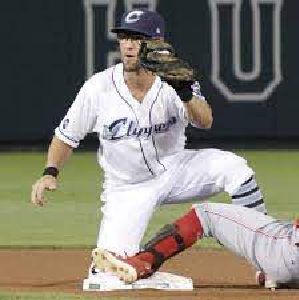 Drew Maggi playing for his minor league team before being called up for his historic first at bat at the age of 33.