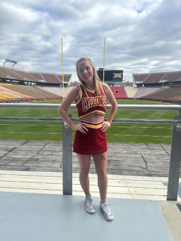 Senior Maddie Staats at her last tryout, becoming a new member of the Iowa State Cheerleading team, and will officially become a Cyclone in the fall.