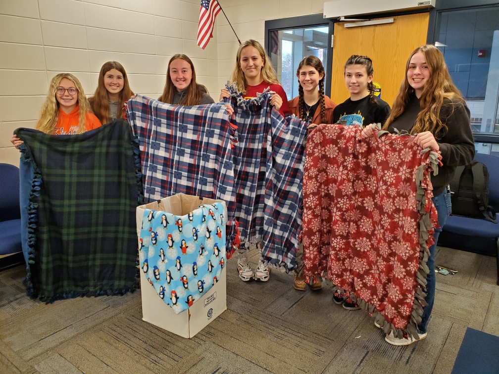 The LeClaire Boosters 4 H club donates handmade blankets to the blanket drive at Pleasant Valley High School.
Photo credit to: Shelly Paustian
