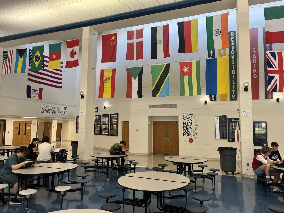 The flags of all countrys represented at Pleasant Valley High School hang in the school cafeteria. America’s recent prisoner exchange with Iran brings up the question of how the US is perceived and respected on the world stage.