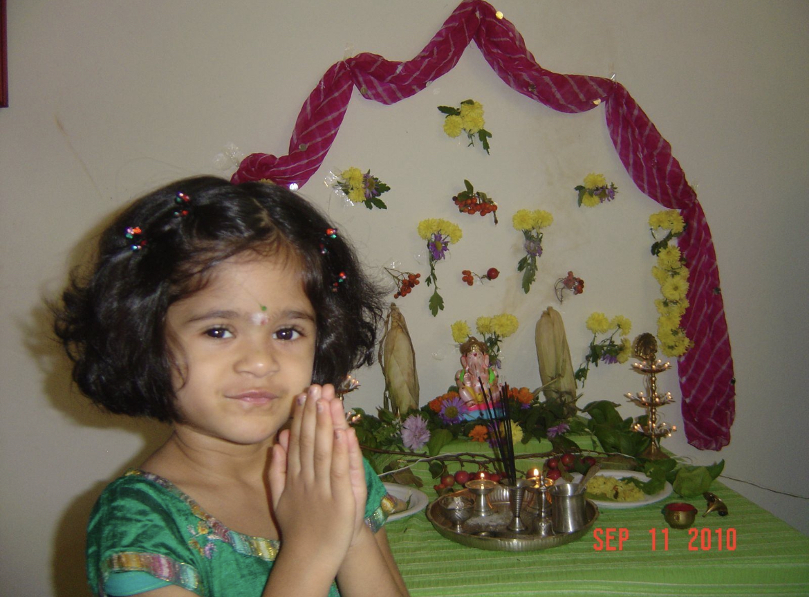 Prerna Vanga celebrating a Ganesha Chaturthi, a Hindu holiday celebrated in the month of September.
