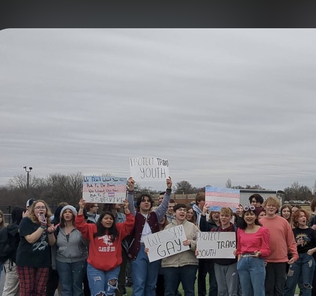 Students protesting against unfair laws being passed in Iowa at Pleasant Valley High School. Photo Credit to: Pratima Khatri