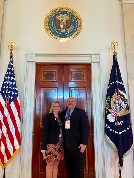 Iowa Teacher of the Year, Sara Russell, poses in the White House
