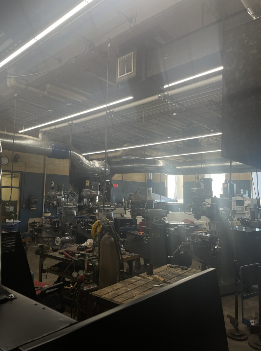 The Pleasant Valley High School machine and welding room used to instruct and teach about trades.
