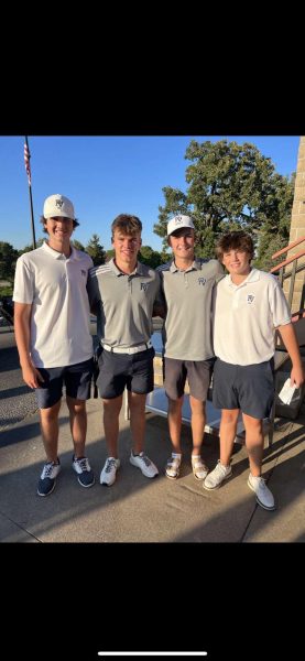 “Max Musalski, Jake Perkins, Owen Wright and John Docherty at the Bettendorf Invite at Palmer Hills Golf Course.”
