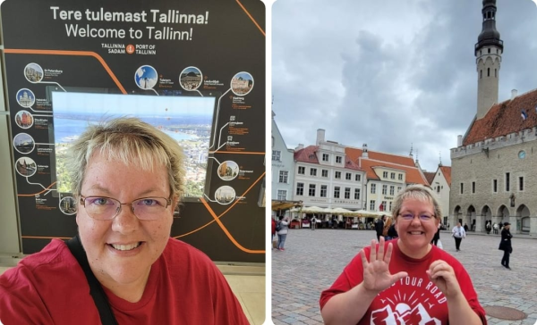 Stephanie Risius poses in Tallinn, Estonia to celebrate visiting 50 countries.