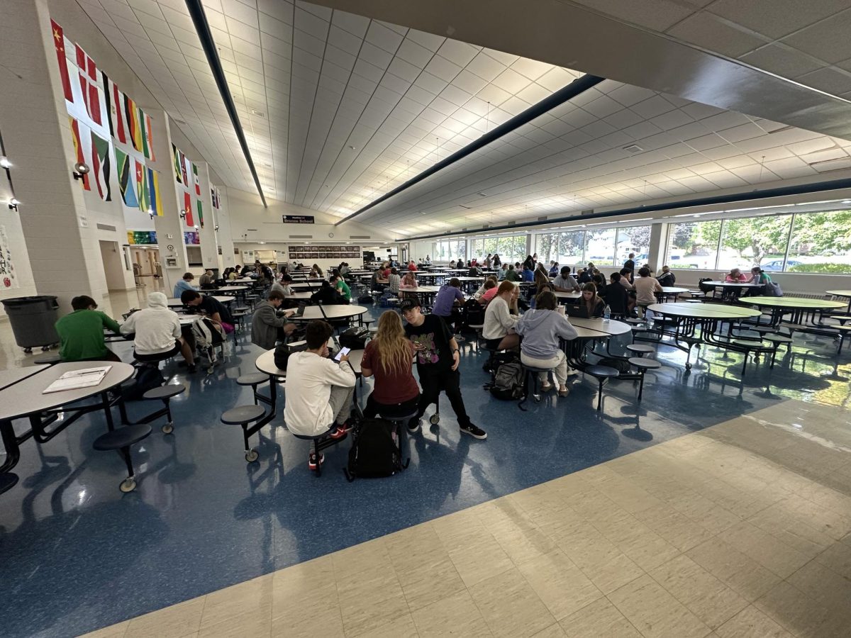 Students typically on an opposite day to their wellness class sit in the cafeteria in an in-class study hall