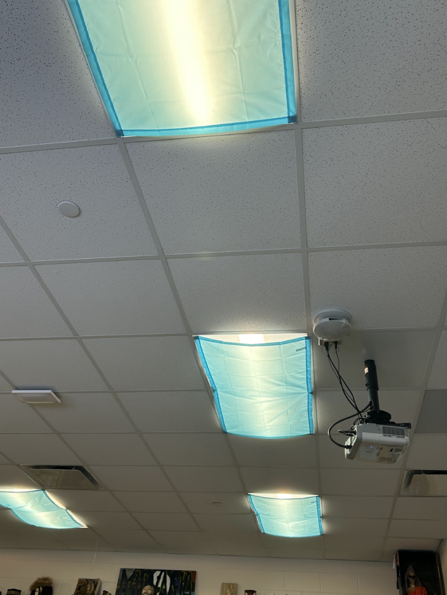 Dr. L keeps cloth covering the overhead lights to prevent her migraines from the blue light.