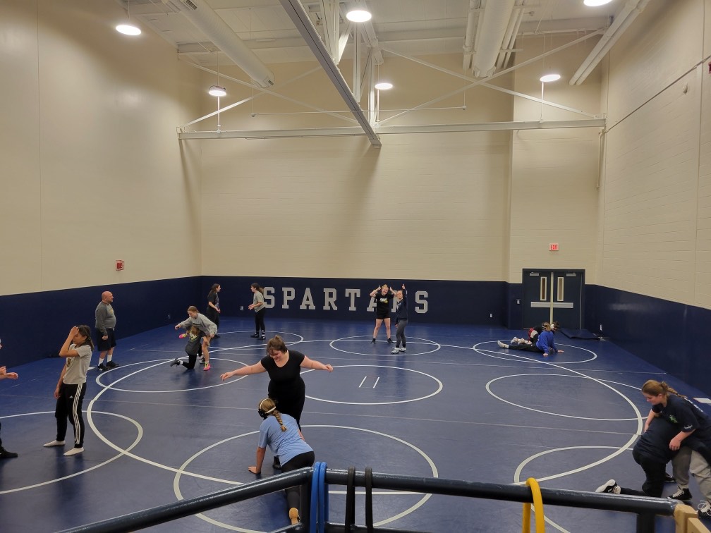 Pleasant Valley Girls Wrestling during the first practice. Photo credit to Joshua Meyrer.
